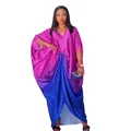 Elegant African Bubu V-neck maxi dress with batwing sleeves in purple and blue gradient - Dresses / One Size / Rose Red