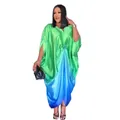 Elegant African BUBU gradient rayon dress with batwing sleeves and rhinestones - Dresses / One Size / Grass Green