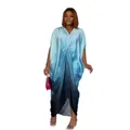 Elegant African Bubu plus size gradient dress with batwing sleeves and V-neck - Dresses / One Size / Emerald