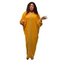 Plus size African Bubu dress in yellow with V-neck pearls and batwing sleeves - One Size / Dresses / Turmeric