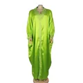 Elegant lime green African Bubu robe with V-neck, batwing sleeves and pearl bead details - One Size / Dresses / Grass Green