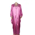 Elegant magenta African BUBU maxi dress with V-neck and rhinestone bead detailing - One Size / Dresses / Violet