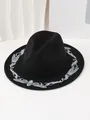 Close-up of black Western fedora hat with silver butterfly embroidery on the brim. - M (56-58cm) / Black
