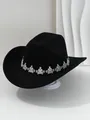 Détail d'un chapeau de cow-boy noir orné d'une élégante couronne de strass argentés pour mariage - M (56-58cm) / Noir