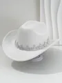Détail du chapeau de cowboy blanc élégant orné d'un bandeau de couronnes en strass - M (56-58cm) / Blanc
