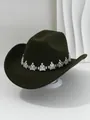 Chapeau de cowboy vert foncé élégant avec un bandeau en strass couronne étincelant - M (56-58cm) / Vert Militaire