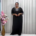 Elegant black African plus size maxi dress featuring intricate white rhinestone neckline details - 2XL / Dresses / Black