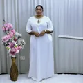 Elegant white African plus size maxi dress with intricate rhinestone neckline detailing - 2XL / Dresses / White