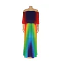 Detail shot of a rainbow-colored pleated off-the-shoulder maxi dress for women. - One Size / Dresses / Rainbow