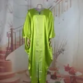 Elegant plus-size lime green African kaftan dress featuring a detailed Greek key pattern - One Size / Dresses / Yellow-Green