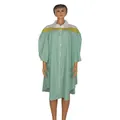 Detailed view of green striped shirt dress with yellow shoulder panel on a mannequin - One Size / Dresses / Green