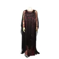 Detail of African style maxi dress with shimmering red sequins on black mesh fabric. - One Size / Dresses / Black Red