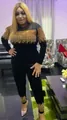 Elegant African black velvet two-piece set with gold tassel and rhinestone details - Black