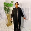 Elegant black loose-fitting robe with leopard print details and rhinestone accents - One Size / Set / Black