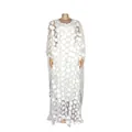 Detailed view of white African long dress featuring intricate 3D petal embroidery - One Size / Dresses / White