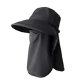 Premium black full-coverage sun protection hat with breathable face mask and neck flap. - Ice Silk Shawl Face Mask Hat / Black