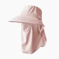 Pink sun protection hat with breathable face mask and neck flap for full UV protection. - Ice Silk Shawl Face Mask Hat / Pink