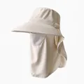 Full coverage beige sun hat with breathable face mask and neck protection for women summer - Ice Silk Shawl Face Mask Hat / Beige