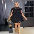 Elegant black tiered ruffled tulle puff mini dress for dance and evening galas. - Dresses / Black