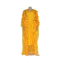 Detailed view of yellow African long dress with 3D floral applique on mannequin - One Size / Dresses / Yellow