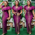 Detail views of an African purple maxi dress with rhinestones and puff sleeves - L / Dresses / Fuschia