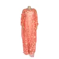 Detailed view of pink African maxi dress featuring intricate 3D floral petal appliques - One Size / Dresses / Pink