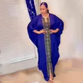 Royal blue African plus size kaftan long dress with geometric meander pattern - One Size / Dresses / Blue
