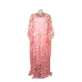 Elegant pink African maxi dress featuring intricate 3D floral embroidery detail and inner slip. - One Size / Top And Bottom / Pink