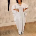 Elegant white plus size African maxi dress featuring a decorative geometric pattern strip - One Size / Dresses / White