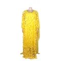Élégante robe longue africaine jaune pour femme avec broderies florales en 3D détaillées - Taille unique / Haut et Bas / Jaune