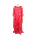 Elegant red African maxi dress with 3D floral embroidery and inner slip - One Size / Top And Bottom / Red