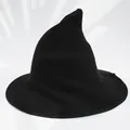 Classic black knitted pointed witch hat for Halloween cosplay and holiday party dress-up - M (56-58cm) / Gray