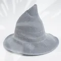 Minimalist gray knitted pointed witch hat for Halloween party and cosplay costume - M (56-58cm) / Black