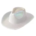Detalle de sombrero vaquero holográfico iridiscente para festivales de música y fiestas - M (56-58cm) / Plateado