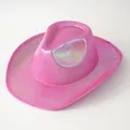 Vista detallada de un sombrero de vaquero Nashville rosa metálico para festivales de música - M (56-58cm) / Rosa rojo