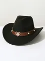 Black vintage western cowboy hat with pearl studs and heart rhinestone buckle - M (56-58cm) / Black