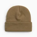 Détail de la texture d'un bonnet en maille classique kaki pour la chaleur hivernale. - Style Tricoté à Bord Replié / Kaki