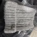 Grey knit beanie with cute cat ears for women, warm winter headwear with metal tag detail - Light Gray with Metal Label