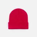 Vue détaillée de la texture en maille acrylique magenta d'un bonnet d'hiver - Style Tricoté à Bord Replié / Rose rouge