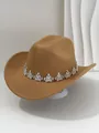 Détail du chapeau de cowboy kaki orné d'une bande de strass en forme de couronne - M (56-58cm) / Kaki