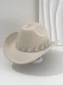 Vue détaillée des couronnes de strass sur un élégant chapeau de cowboy blanc mariée - M (56-58cm) / Beige