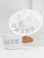 Close-up of matching white straw hat and bridal pouch with pearl MRS letters - M (56-58cm) / Mrs. Letter Style / 1 Hat and 1 Bag