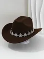 Détail d'un chapeau de cowboy marron avec ornement de couronne en strass argentés - M (56-58cm) / Café Foncé