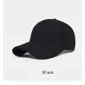 Adjustable solid black baseball cap with hard top and long brim for large head sizes - Regular (55-60cm) / Black