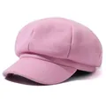 Stylish pink wool octagonal newsboy cap for women and men in autumn and winter seasons - One Size / Pink
