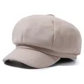 Elegant beige woolen newsboy cap and beret for autumn and winter outdoor sun protection - One Size / Off White