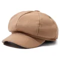 Classic wool newsboy cap in camel color for autumn and winter, unisex baker boy style hat - One Size / Khaki