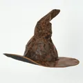 Vintage brown faux leather wizard hat for Halloween witch cosplay costume accessories - M (56-58cm) / Dark Brown