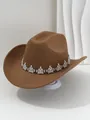 Chapeau de cowboy western marron élégant avec bandeau couronne en strass pour mariage - M (56-58cm) / Chameau