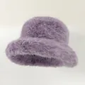 Stylish purple plush bucket hat for women with soft faux fur texture - M (56-58cm) / Purple